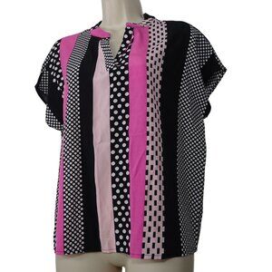 Shein Colorful Pink Black Polka Dot Stripe Short Sleeve Top Women Size M US 6